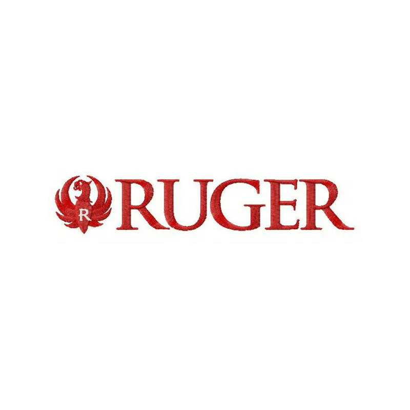 Ruger wordmark logo embroidery design preview showcasing intricate stitching patterns for hobbyists.