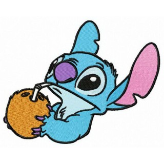 Stitch drinking coconut milk embroidery design - Embroidery Design