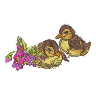 Ducklings with violets embroidery design - Embroidery Design