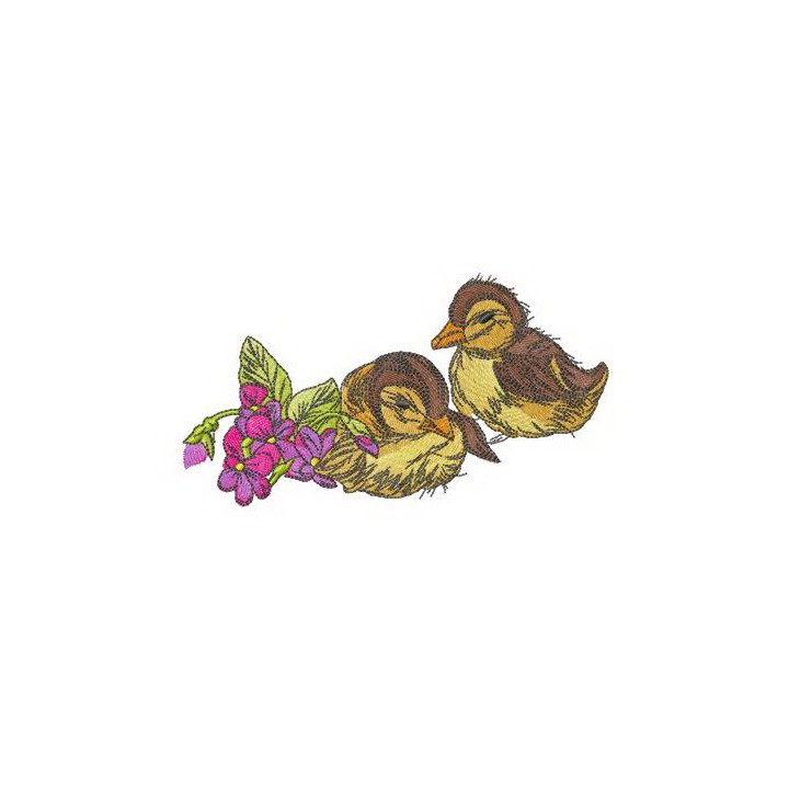 Ducklings with violets embroidery design - Embroidery Design