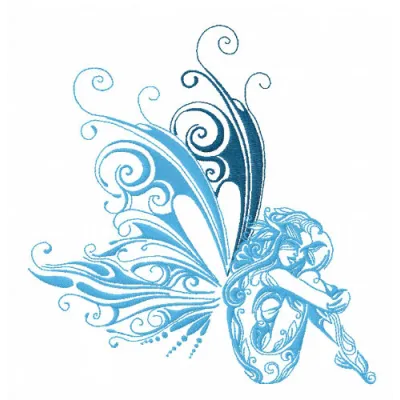 Aery fairy embroidery design showcasing a whimsical fairy motif, perfect for embellishing t-shirts and tote bags.