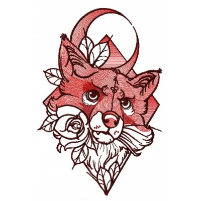 Angry fox embroidery design showcasing a fierce expression, perfect for embellishing apparel and accessories.