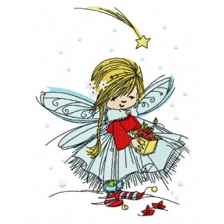 Fairy collecting stars embroidery design - Embroidery Design