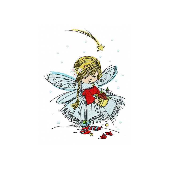 Fairy collecting stars embroidery design - Embroidery Design