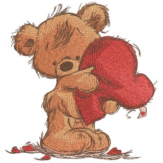Teddy bear with heart pillow embroidery design - Embroidery Design