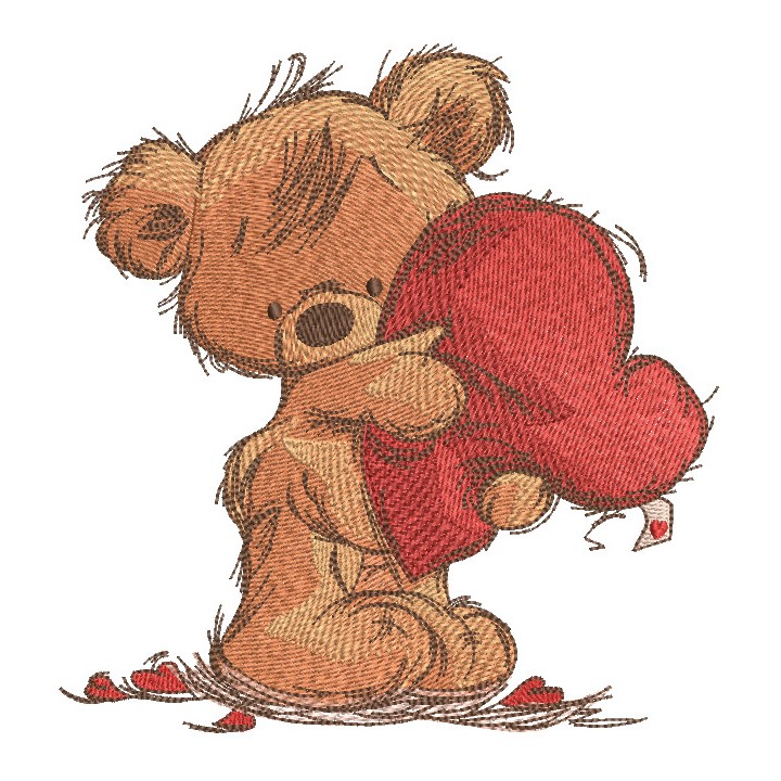 Teddy bear with heart pillow embroidery design - Embroidery Design