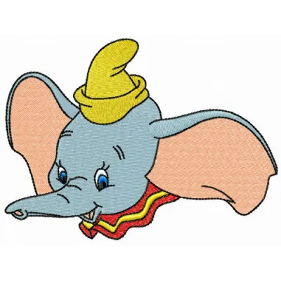 Circus artist Dumbo embroidery design showcasing a whimsical elephant in a colorful circus outfit.