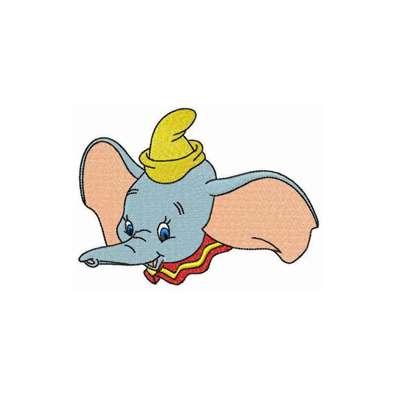Circus artist Dumbo embroidery design showcasing a whimsical elephant in a colorful circus outfit.