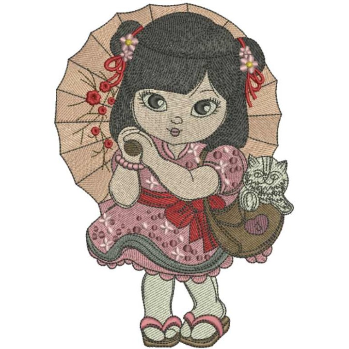 Oriental cute girl embroidery design - Embroidery Design