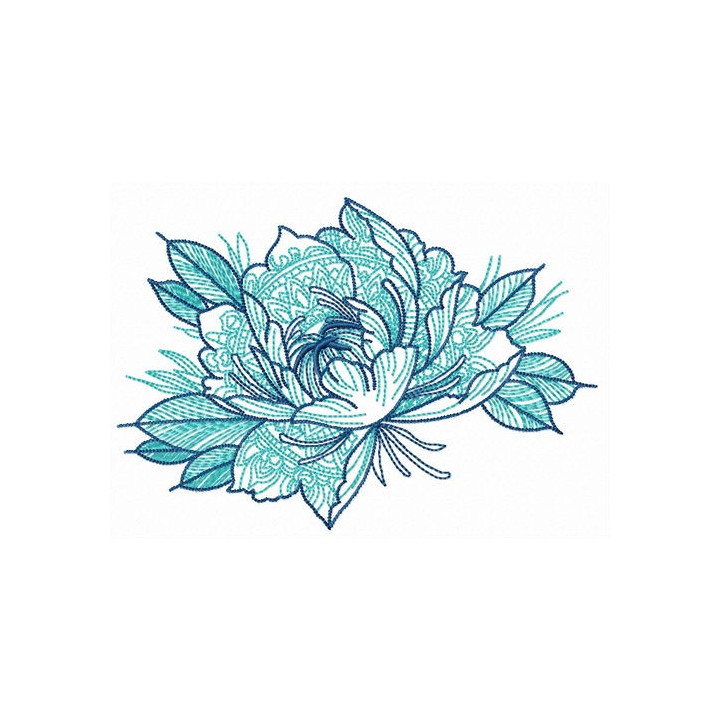 Peony with ornaments embroidery design - Embroidery Design