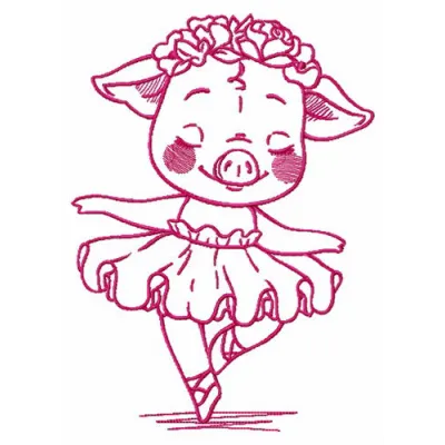 Preview of Piggy's performance embroidery design featuring a charming pig motif, perfect for farm-themed projects.