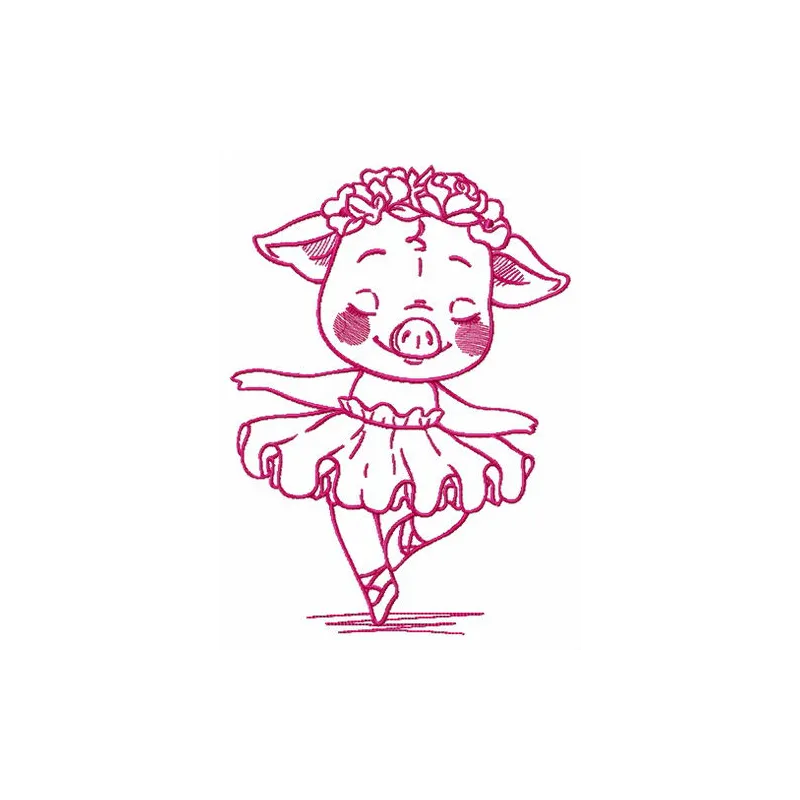 Preview of Piggy's performance embroidery design featuring a charming pig motif, perfect for farm-themed projects.