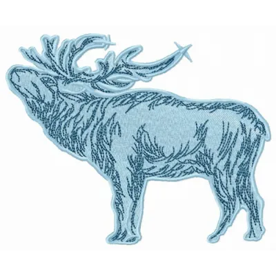 Caribou embroidery design featuring a detailed woodland animal motif, showcasing intricate stitching patterns.