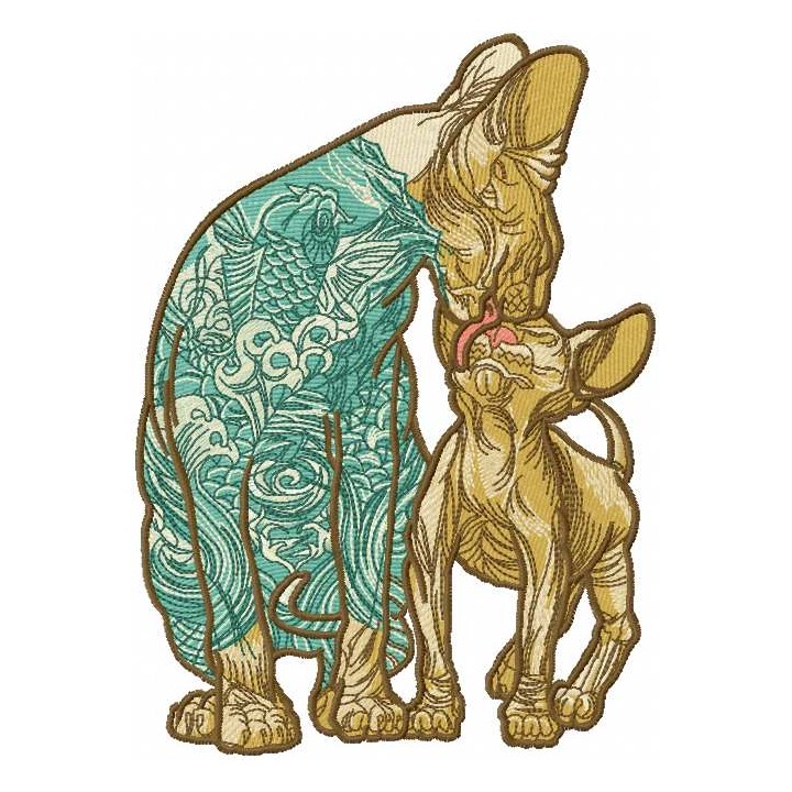 Cat and kitty cat sphynx embroidery design - Embroidery Design