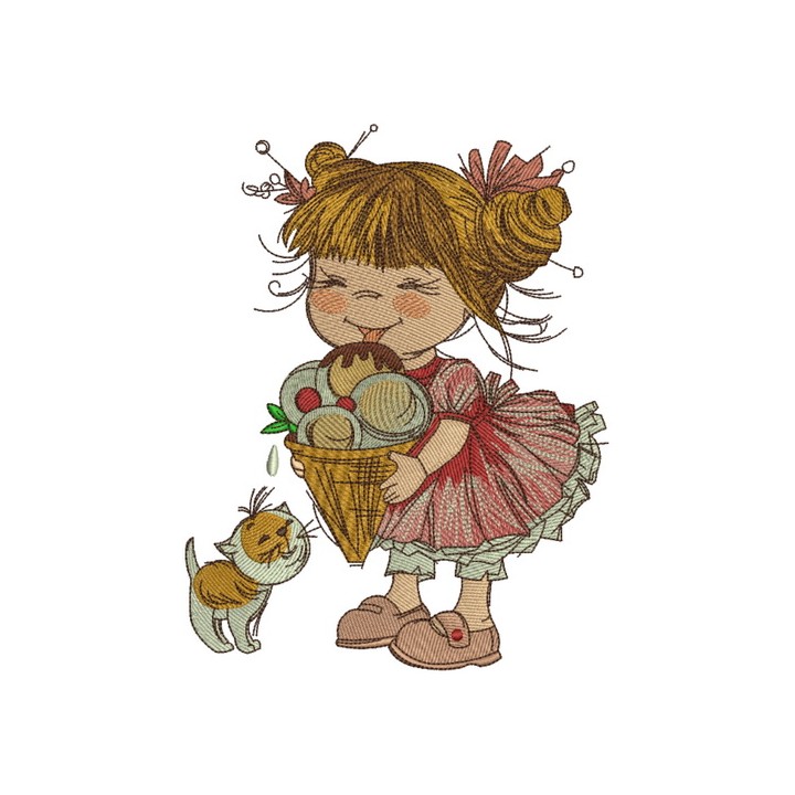 Girl with ice cream embroidery design - Embroidery Design