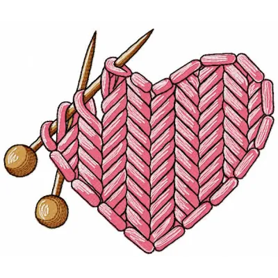 Preview of a knitting heart embroidery design, showcasing intricate details for hobby enthusiasts.