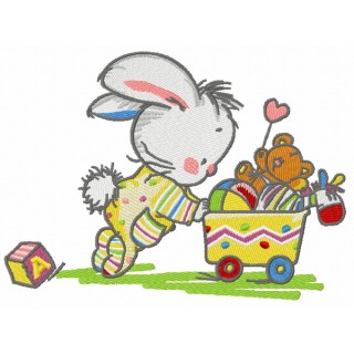 Baby bunny with toys embroidery design - Embroidery Design