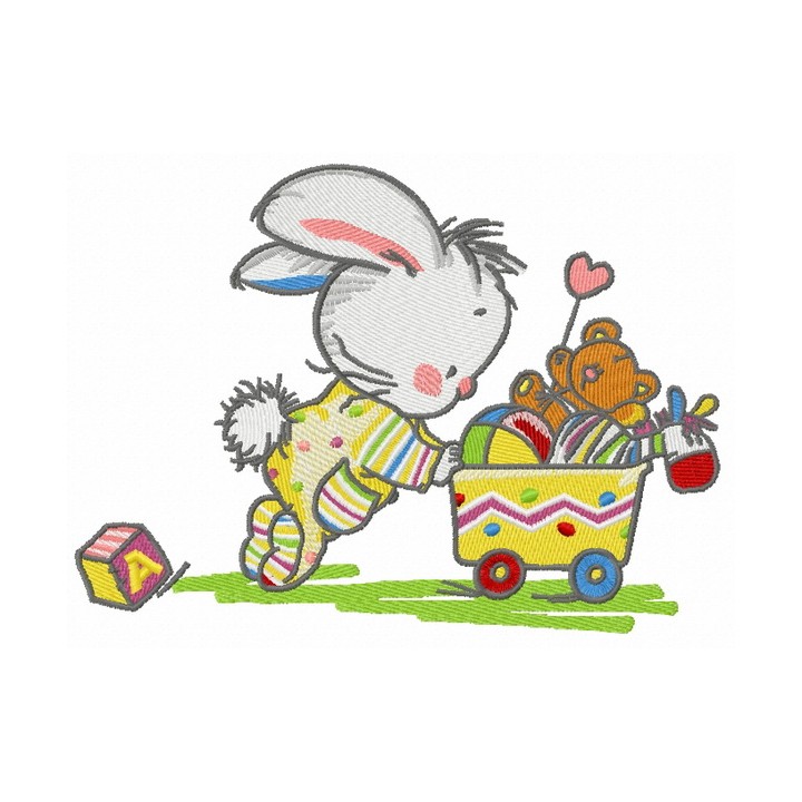 Baby bunny with toys embroidery design - Embroidery Design