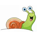 Happy snail embroidery design featuring a cheerful snail motif, perfect for adding charm to various fabric projects.