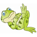 Preview of the Rest After Dinner embroidery design featuring a playful frog, ideal for stitching on various fabrics.