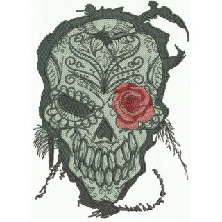Skull with rose embroidery design - Embroidery Design