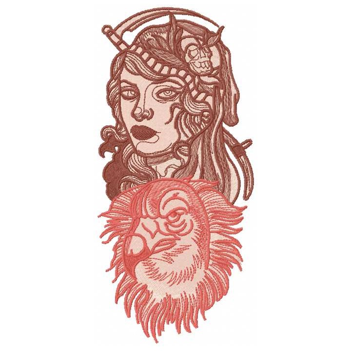 Woman eagle gothic embroidery design - Embroidery Design