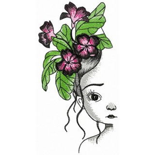 Sad girl with violets embroidery design - Embroidery Design