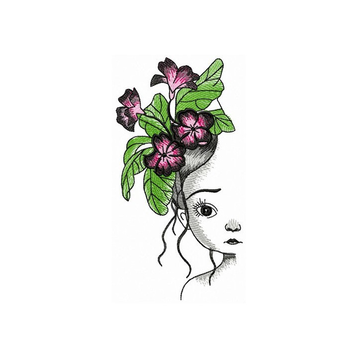 Sad girl with violets embroidery design - Embroidery Design