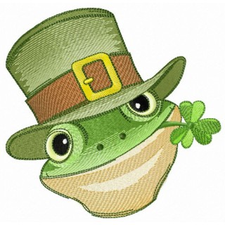 Green frog with clover embroidery design - Embroidery Design
