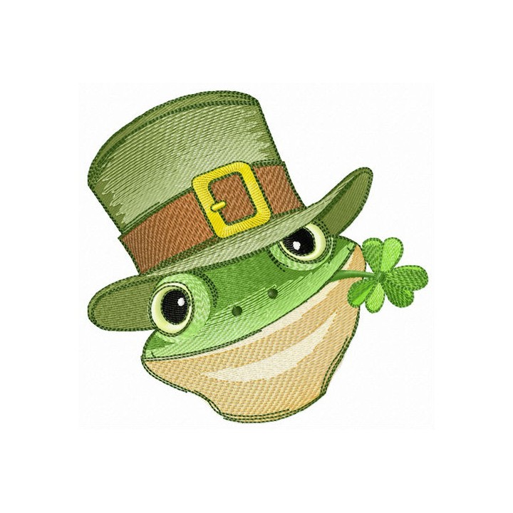 Green frog with clover embroidery design - Embroidery Design
