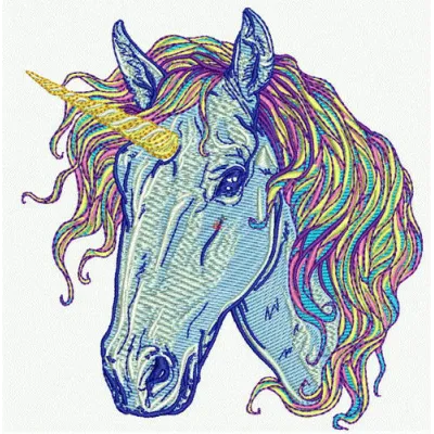 Magical Mane embroidery design featuring a whimsical unicorn, ideal for stitching on t-shirts and tote bags.