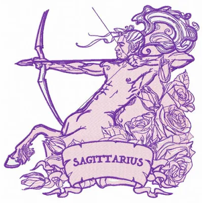 Embroidery design preview of the Sagittarius zodiac sign, showcasing intricate stitching patterns.
