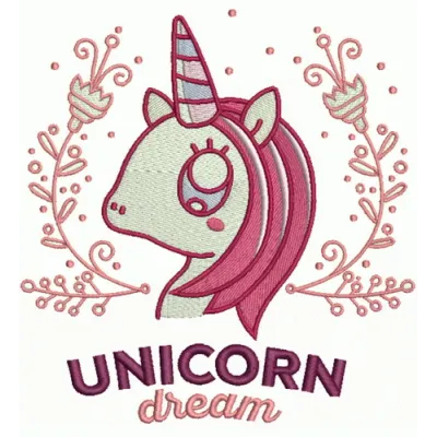 Unicorn Dream 4 embroidery design showcasing a whimsical unicorn, ideal for embellishing t-shirts and tote bags.