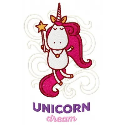 Unicorn dream embroidery design showcasing a whimsical unicorn motif, perfect for stitching on t-shirts and pillows.