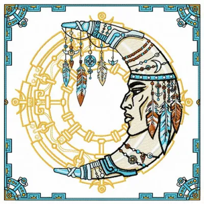 Indian moon embroidery design showcasing intricate patterns, perfect for adding charm to various stitched projects.