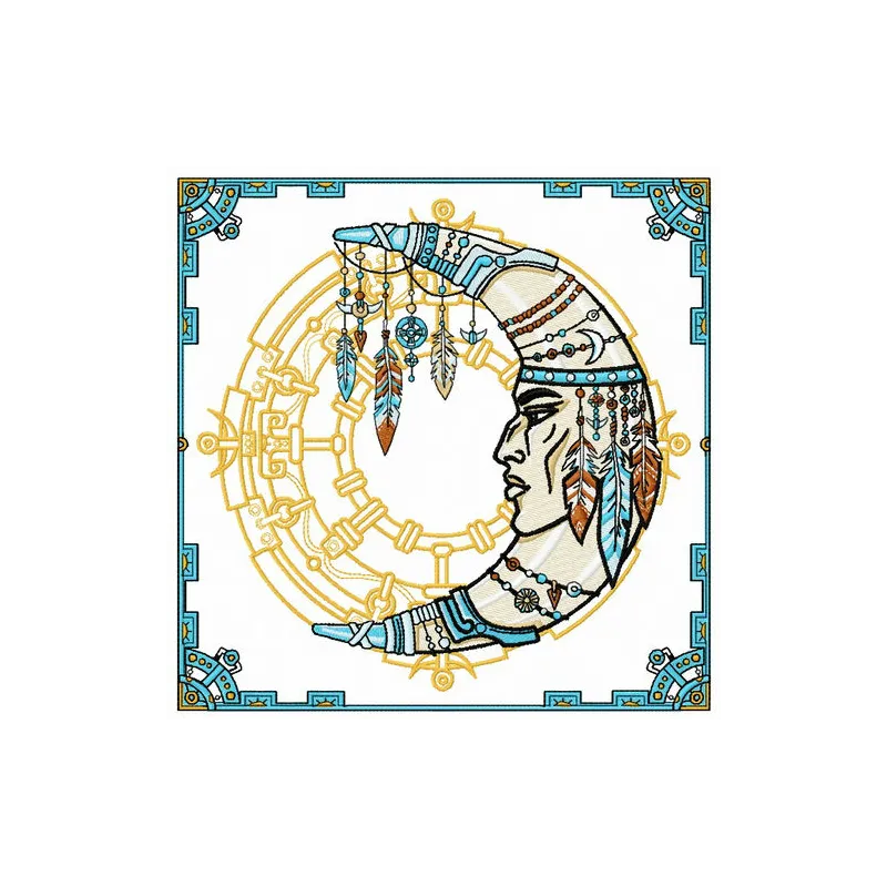Indian moon embroidery design showcasing intricate patterns, perfect for adding charm to various stitched projects.