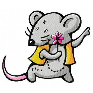 Tiny mouse with flower embroidery design - Embroidery Design