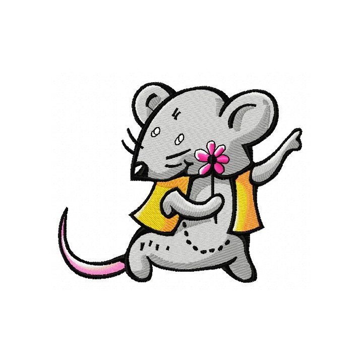 Tiny mouse with flower embroidery design - Embroidery Design