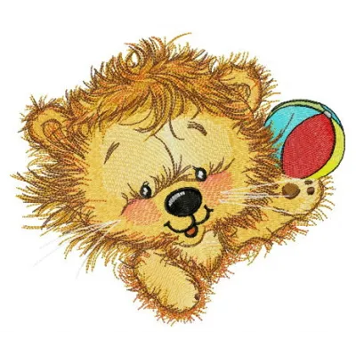 Fun with lion embroidery design showcasing a playful lion motif, perfect for children's apparel and accessories.