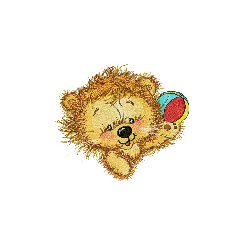 Fun with lion embroidery design showcasing a playful lion motif, perfect for children's apparel and accessories.