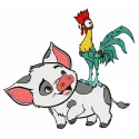 Pua and Heihei embroidery design featuring vibrant characters from Moana, perfect for various stitching projects.