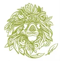 Feathered lion embroidery design showcasing intricate details, perfect for stitching on apparel and home decor.