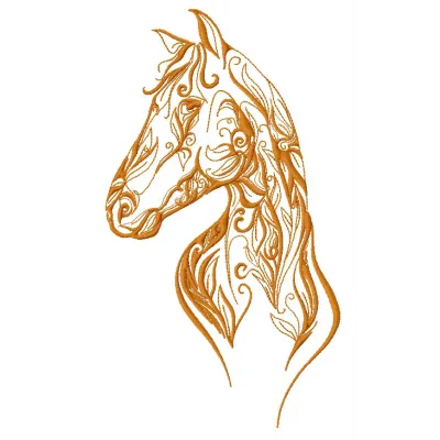 Embroidery design featuring a horse adorned with a beautiful floral pattern, perfect for various projects.