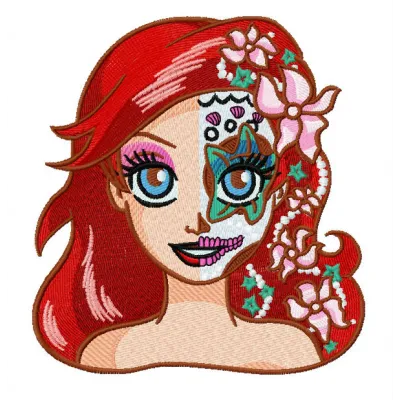 Fancy Ariel embroidery design showcasing a whimsical Little Mermaid motif for creative stitching projects.