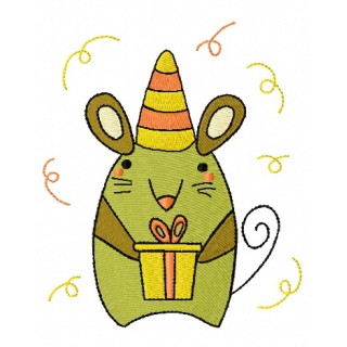 Tiny mouse with present embroidery design - Embroidery Design