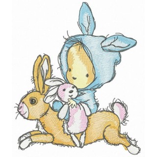 Rabbit riding embroidery design - Embroidery Design