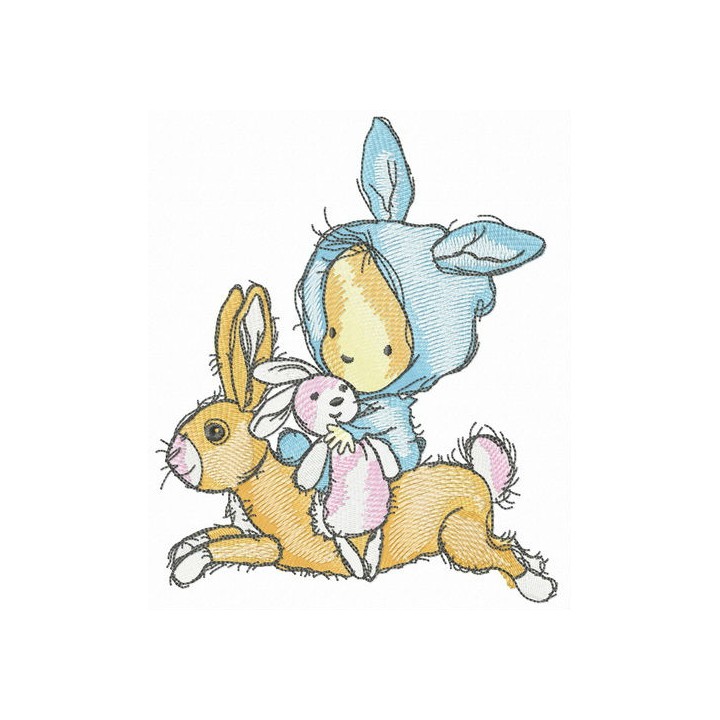 Rabbit riding embroidery design - Embroidery Design