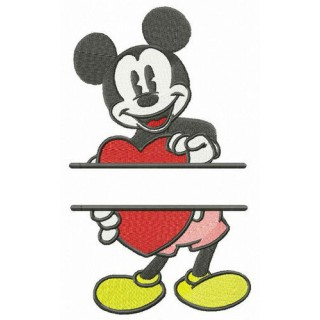 Mickey Mouse with heart monogram embroidery design - Embroidery Design
