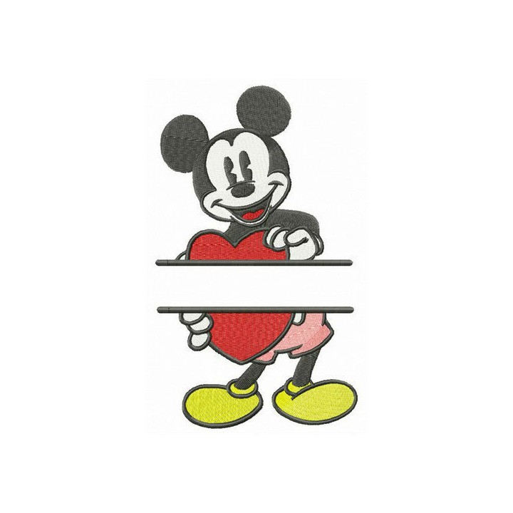 Mickey Mouse with heart monogram embroidery design - Embroidery Design