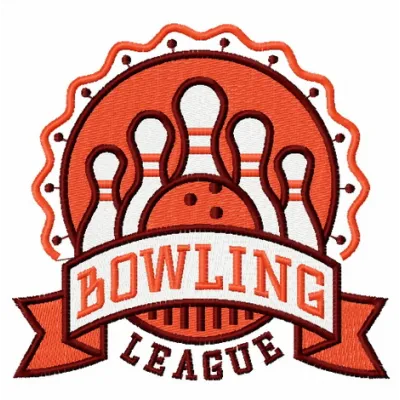 Bowling league 2 embroidery design featuring a dynamic bowling motif, ideal for stitching on hoodies or tote bags.